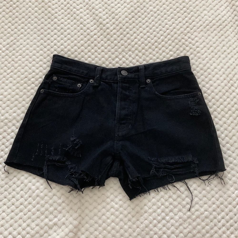 We The Free Black Button Fly Distressed Denim Shorts - Size 25